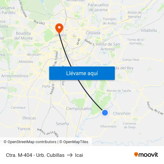 Ctra. M-404 - Urb. Cubillas to Icai map