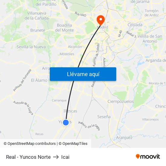 Real - Yuncos Norte to Icai map