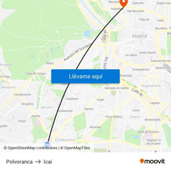 Polvoranca to Icai map