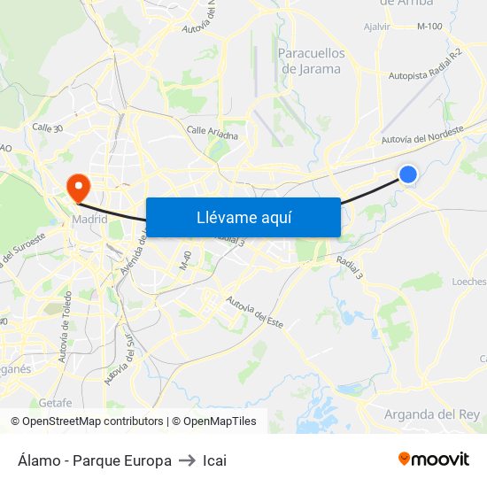 Álamo - Parque Europa to Icai map
