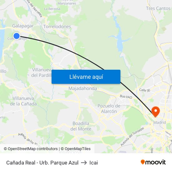 Cañada Real - Urb. Parque Azul to Icai map