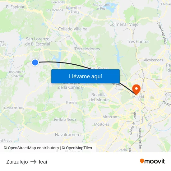 Zarzalejo to Icai map
