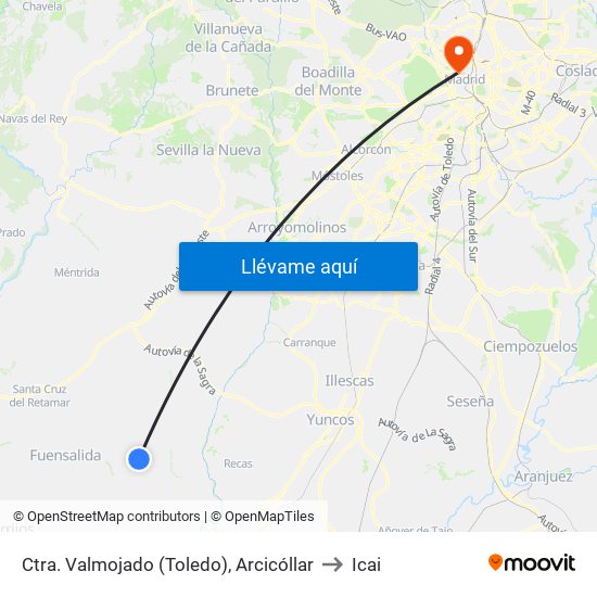 Ctra. Valmojado (Toledo), Arcicóllar to Icai map