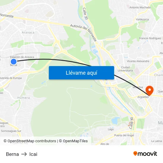 Berna to Icai map