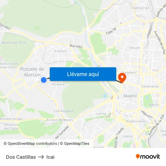 Dos Castillas to Icai map