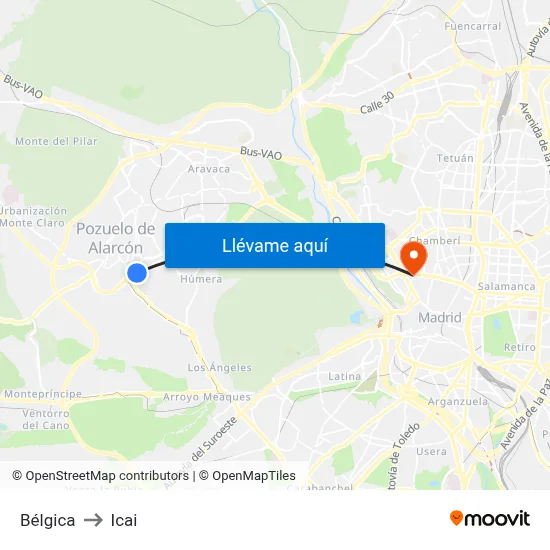 Bélgica to Icai map
