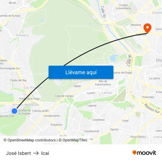 José Isbert to Icai map