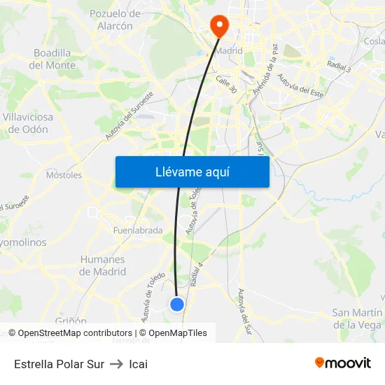 Estrella Polar Sur to Icai map