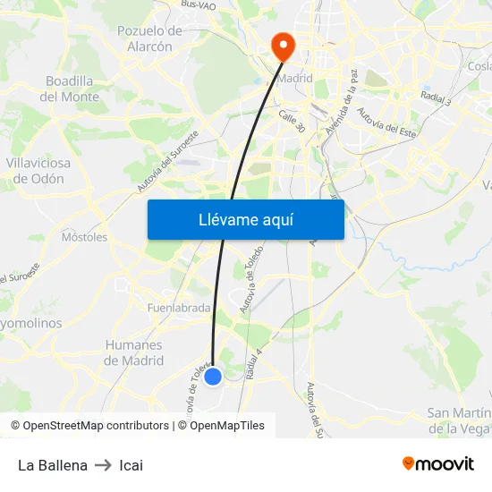 La Ballena to Icai map