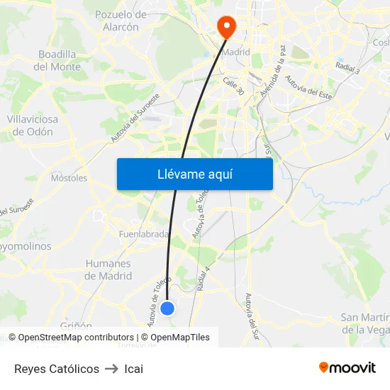 Reyes Católicos to Icai map