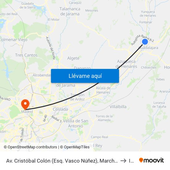 Av. Cristóbal Colón (Esq. Vasco Núñez), Marchamalo to Icai map