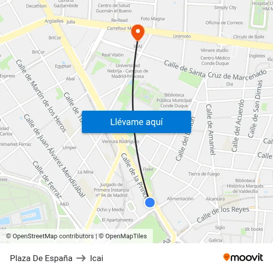 Plaza De España to Icai map
