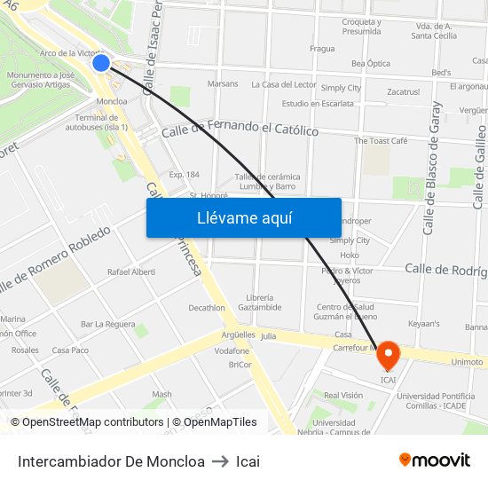 Intercambiador De Moncloa to Icai map