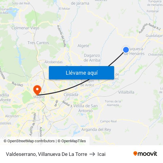 Valdeserrano, Villanueva De La Torre to Icai map