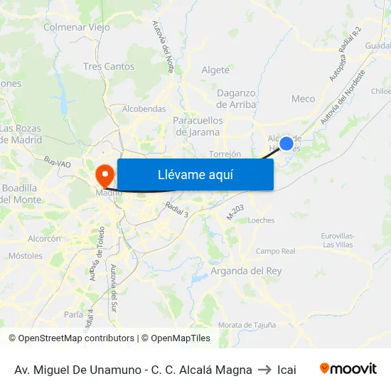 Av. Miguel De Unamuno - C. C. Alcalá Magna to Icai map