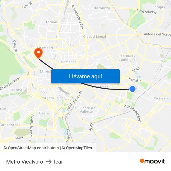 Metro Vicálvaro to Icai map