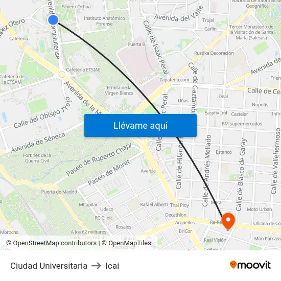 Ciudad Universitaria to Icai map