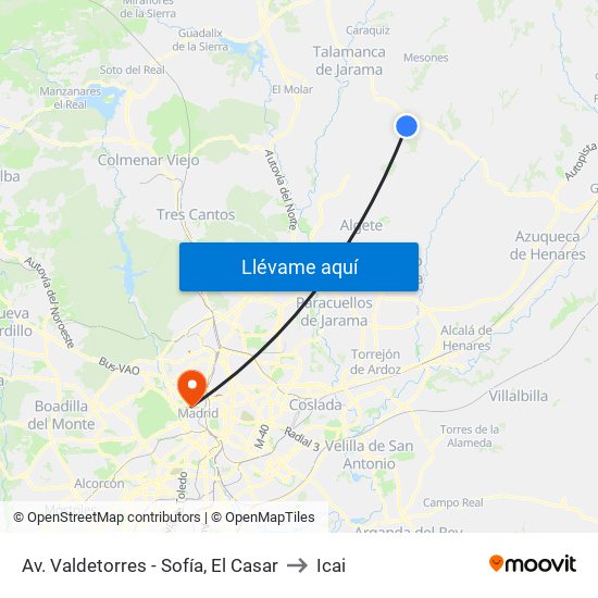 Av. Valdetorres - Sofía, El Casar to Icai map