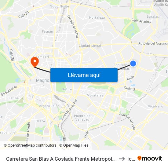 Carretera San Blas A Coslada Frente Metropolitano to Icai map