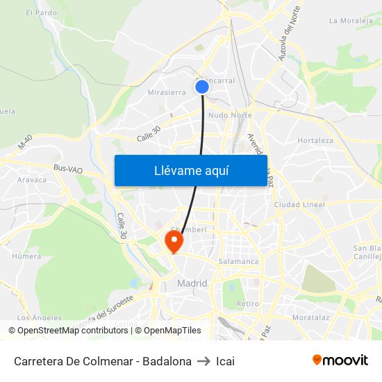 Carretera De Colmenar - Badalona to Icai map