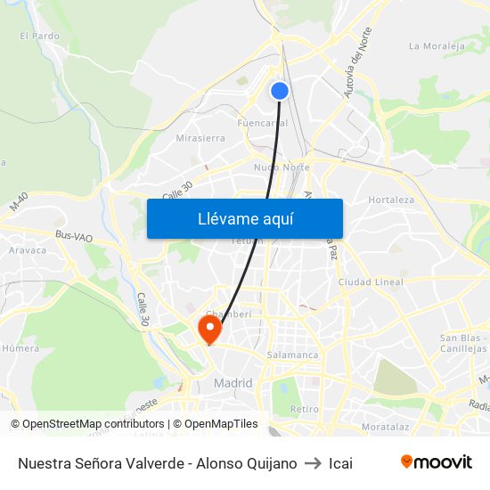 Nuestra Señora Valverde - Alonso Quijano to Icai map