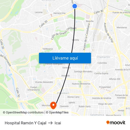 Hospital Ramón Y Cajal to Icai map