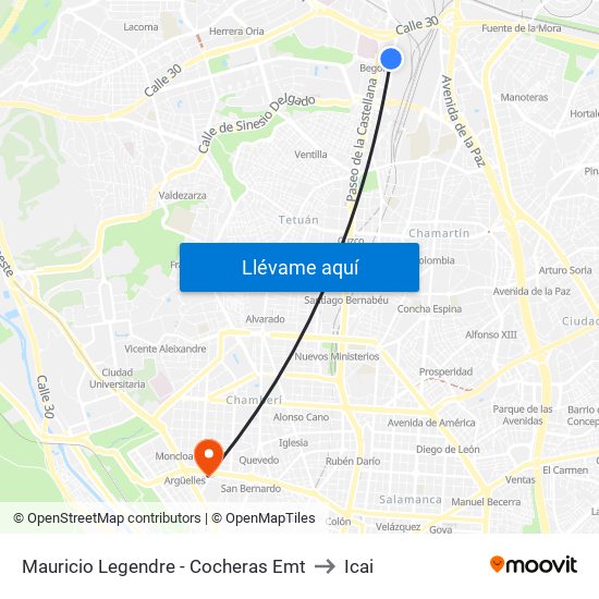 Mauricio Legendre - Cocheras Emt to Icai map