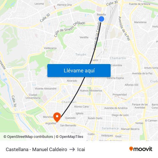 Castellana - Manuel Caldeiro to Icai map