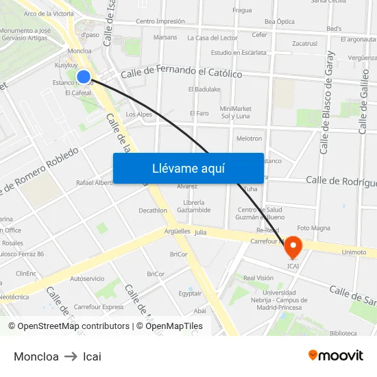 Moncloa to Icai map