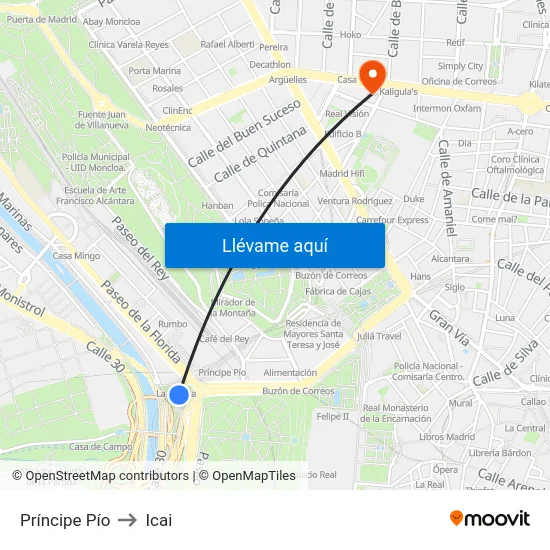 Príncipe Pío to Icai map