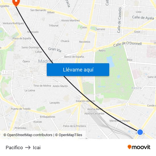 Pacífico to Icai map