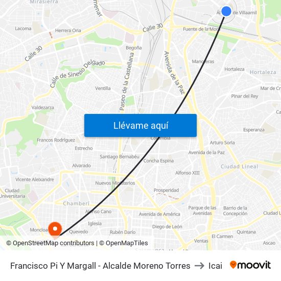 Francisco Pi Y Margall - Alcalde Moreno Torres to Icai map