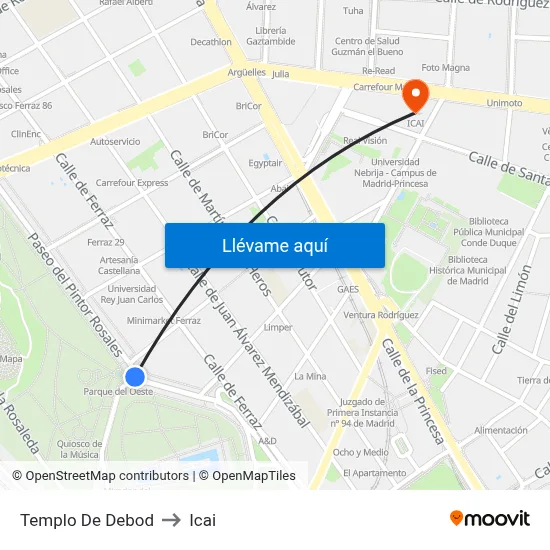 Templo De Debod to Icai map