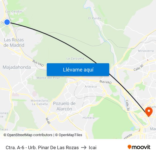 Ctra. A-6 - Urb. Pinar De Las Rozas to Icai map