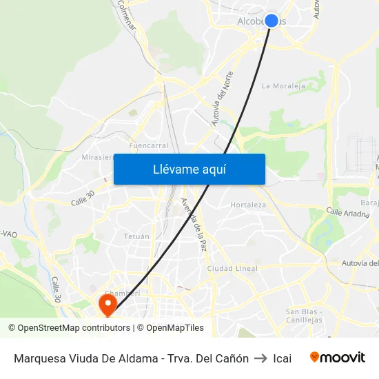 Marquesa Viuda De Aldama - Trva. Del Cañón to Icai map