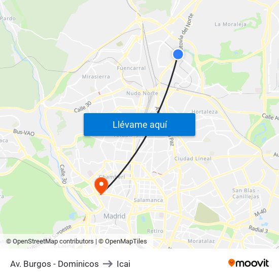 Av. Burgos - Dominicos to Icai map