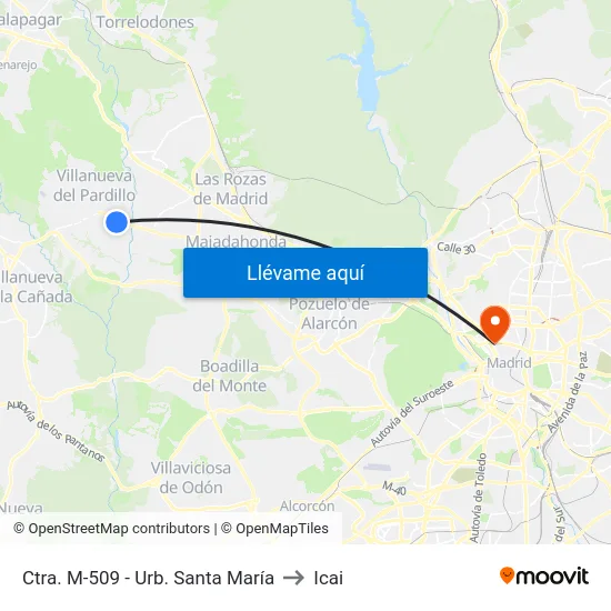 Ctra. M-509 - Urb. Santa María to Icai map
