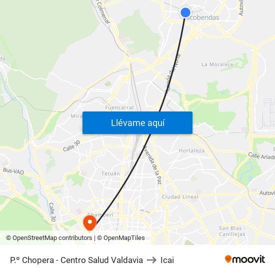 P.º Chopera - Centro Salud Valdavia to Icai map