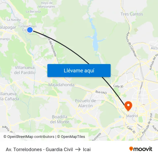 Av. Torrelodones - Guardia Civil to Icai map