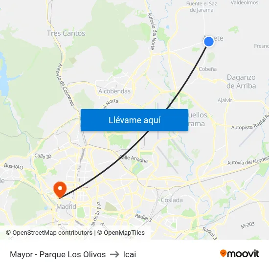 Mayor - Parque Los Olivos to Icai map