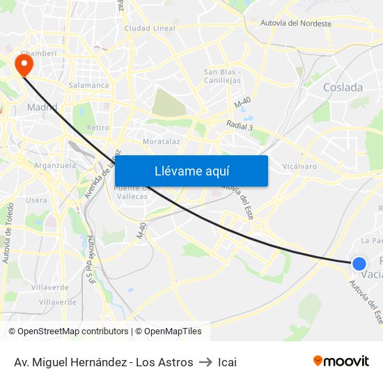 Av. Miguel Hernández - Los Astros to Icai map