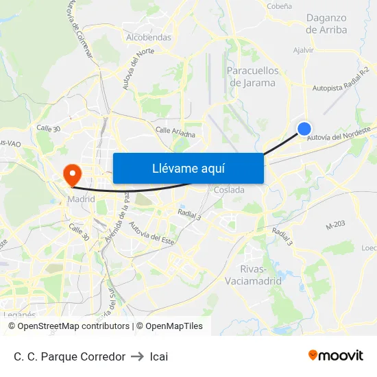 C. C. Parque Corredor to Icai map