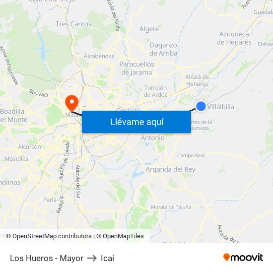 Los Hueros - Mayor to Icai map