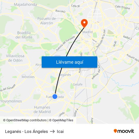 Leganés - Los Ángeles to Icai map
