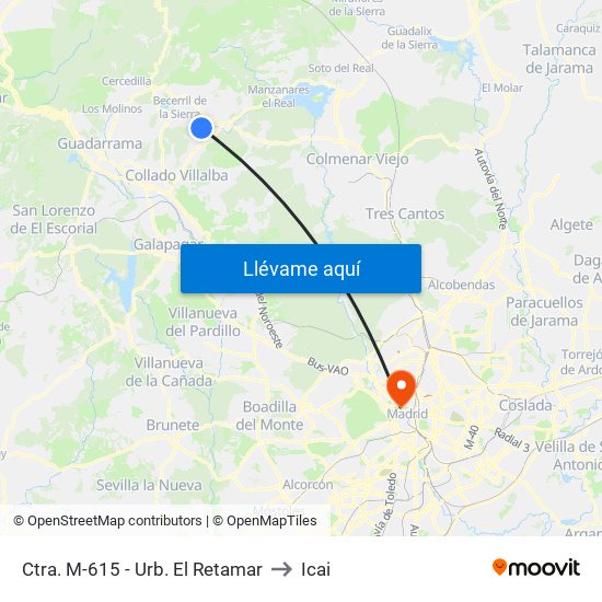 Ctra. M-615 - Urb. El Retamar to Icai map