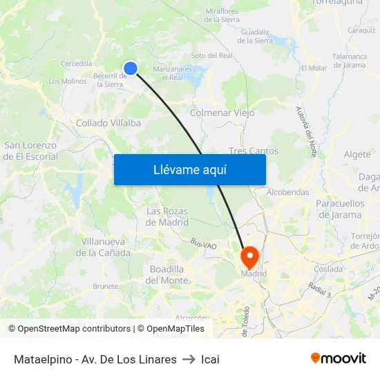 Mataelpino - Av. De Los Linares to Icai map