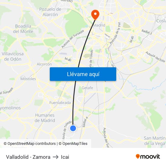 Valladolid - Zamora to Icai map