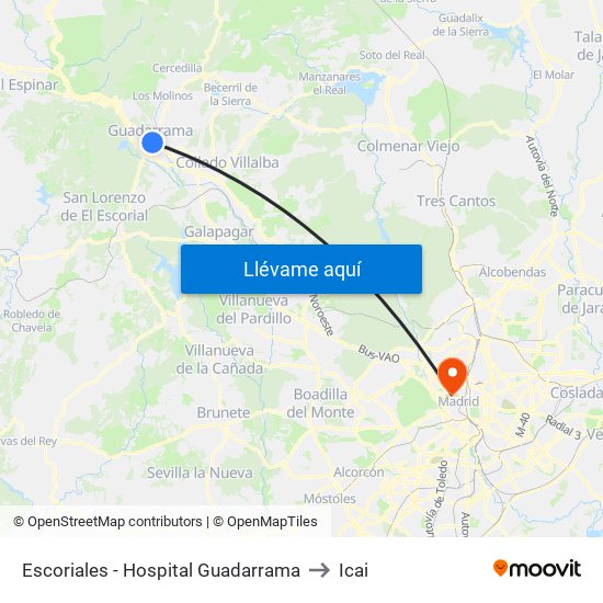 Escoriales - Hospital Guadarrama to Icai map