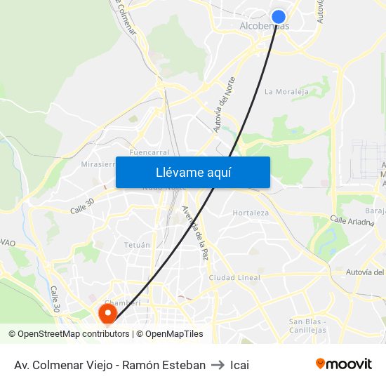 Av. Colmenar Viejo - Ramón Esteban to Icai map