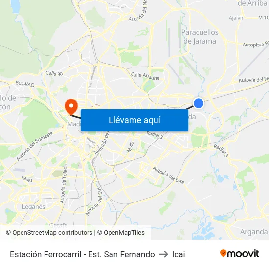 Estación Ferrocarril - Est. San Fernando to Icai map